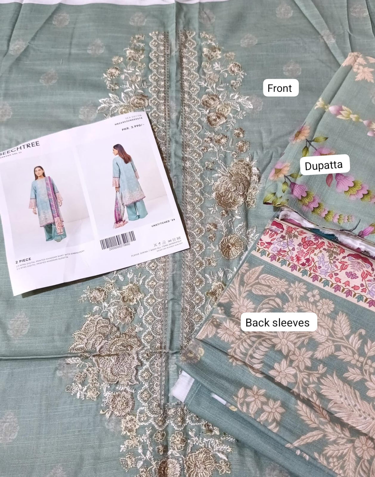 Beechtree khaddar  printed emb 2pc