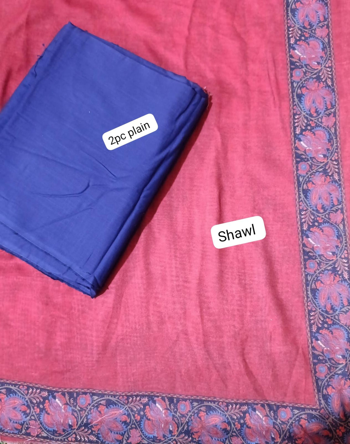 HussainRehar khaddar plain 3 piece with printed shawl