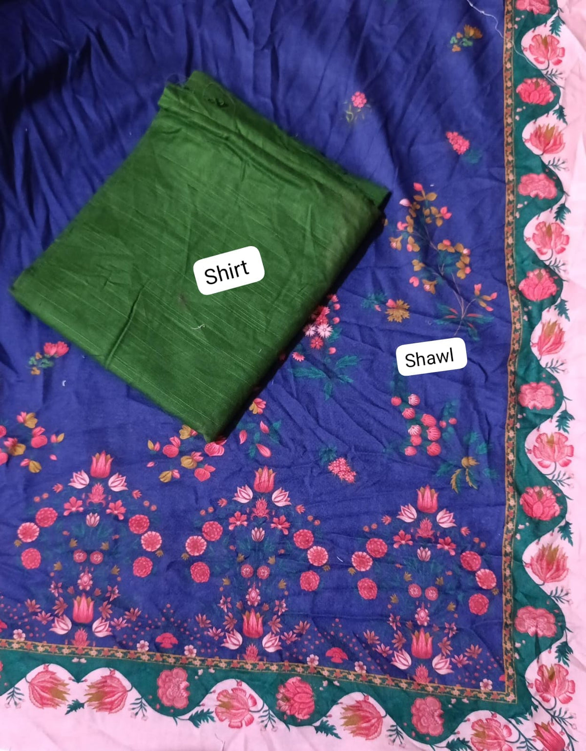 HussainRehar khaddar plain shirt trausar with printed shawl