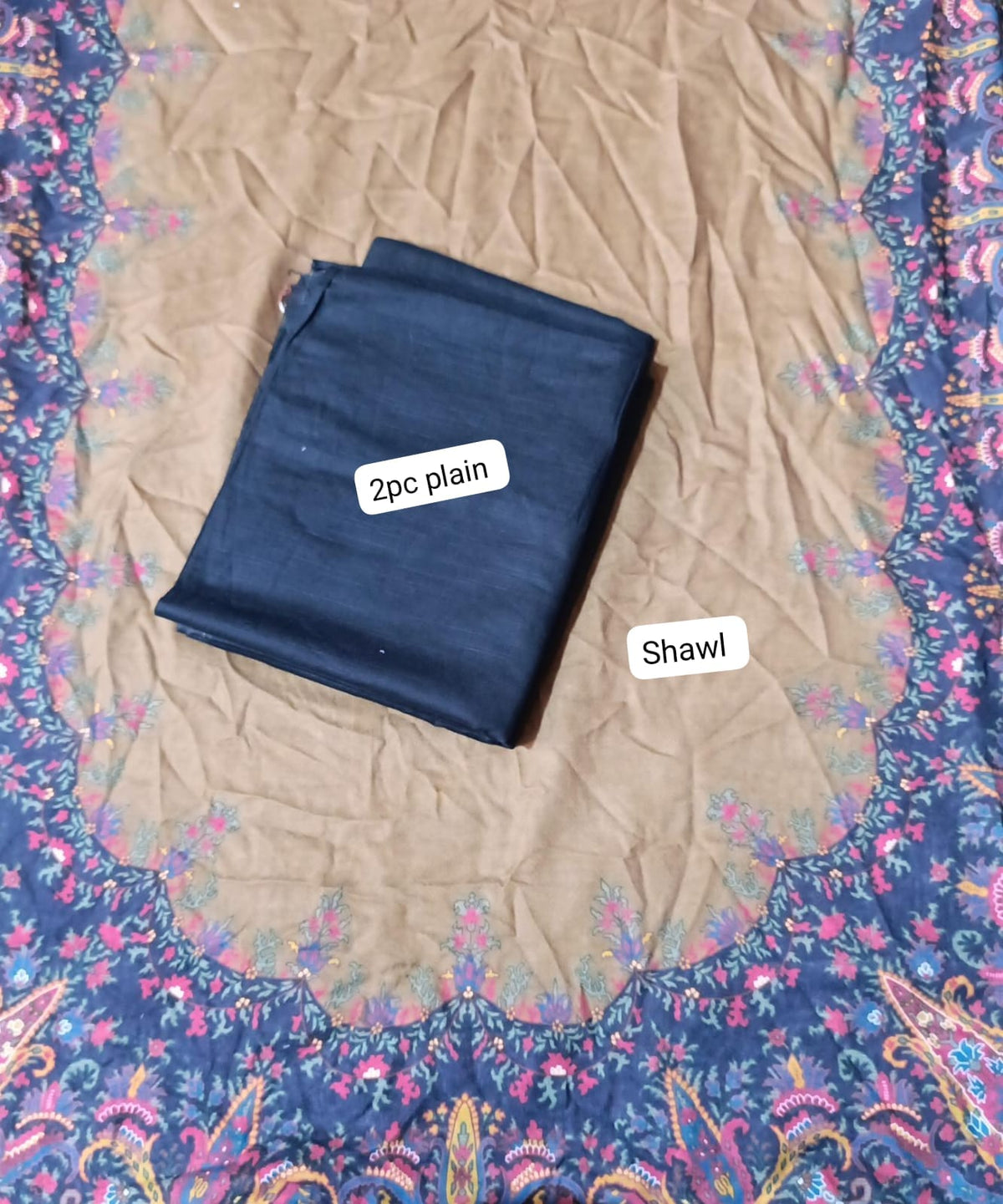 HussainRehar khaddar plain suit with printed shawl