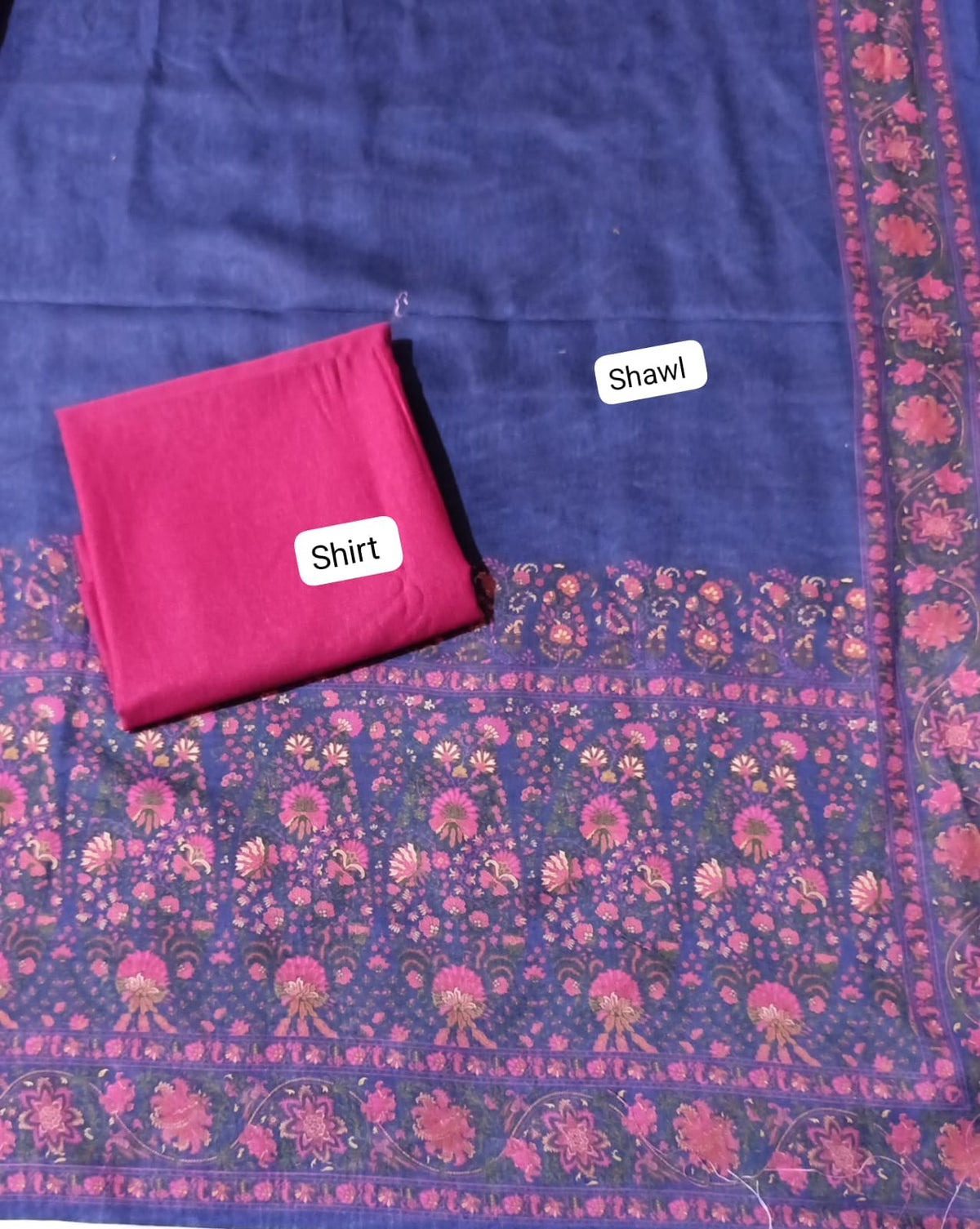 HussainRehar khaddar plain shirt trausar with printed shawl
