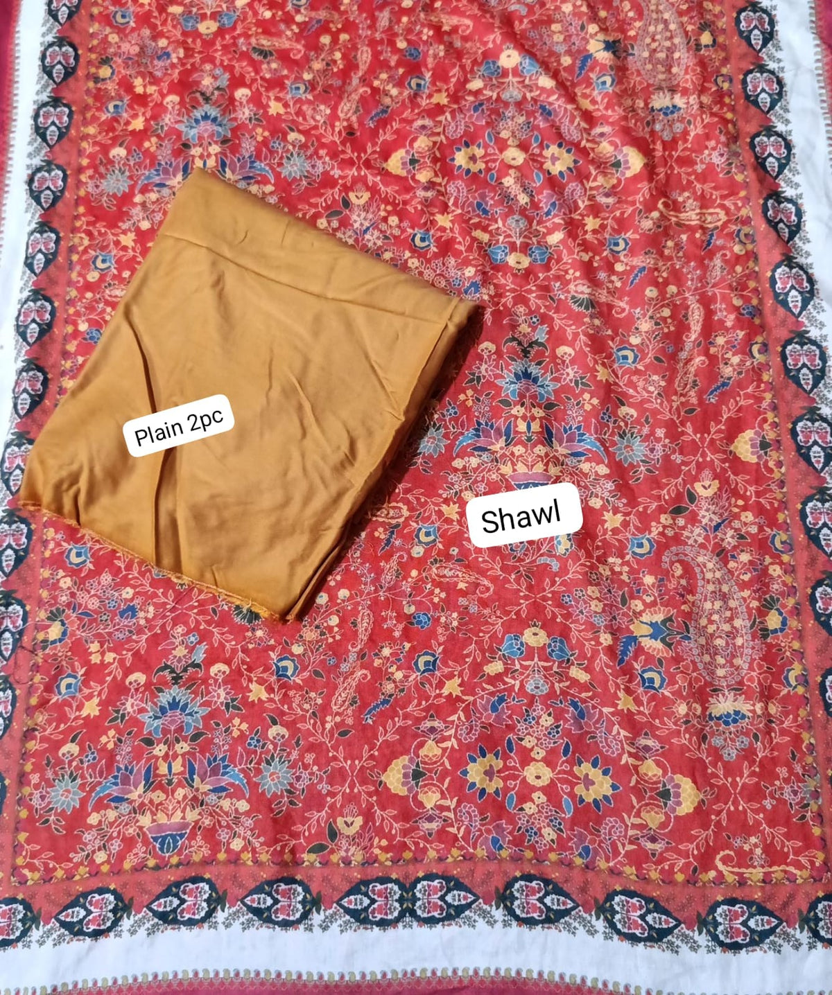 HussainRehar linen plain suit with printed shawl