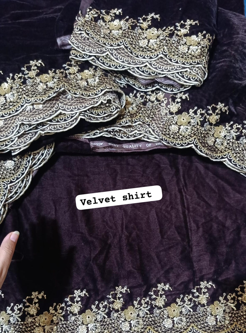 Cross-stitch emb velvet shirt