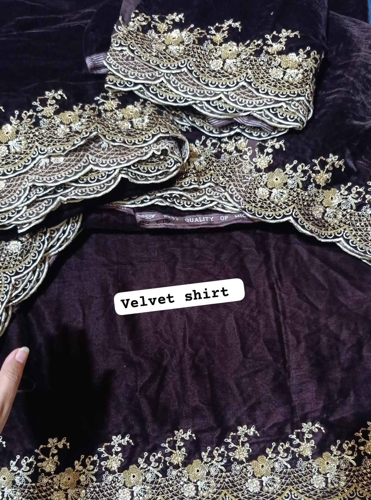 Cross-stitch emb velvet shirt