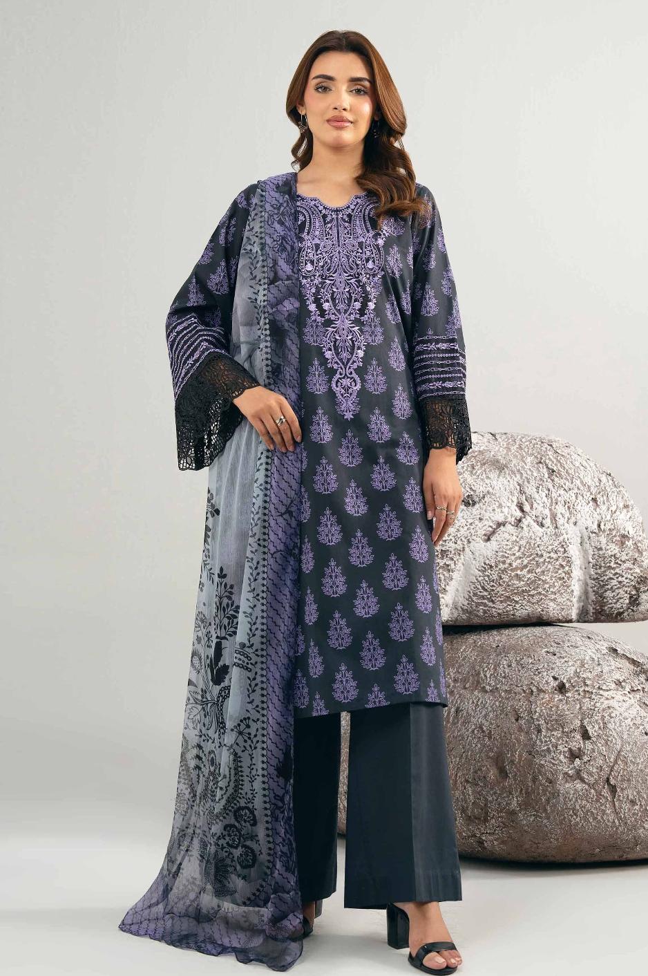 Nishat printed lawn 3pc with emb patch