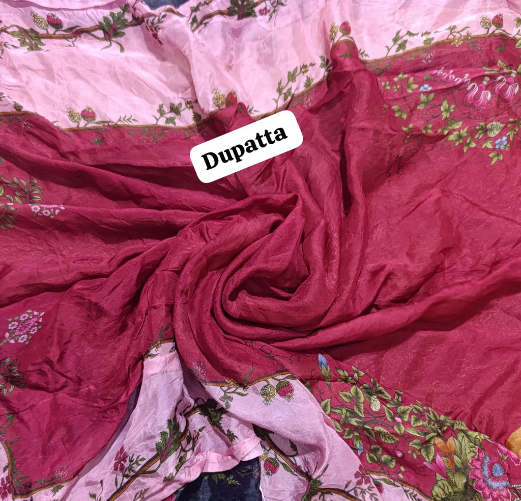 Hussain rehar printed silk dupatta
