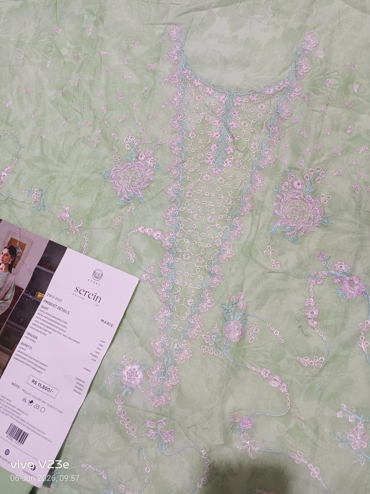 Ayzel by afrozeh digital printed lawn mint green ZWU-0107