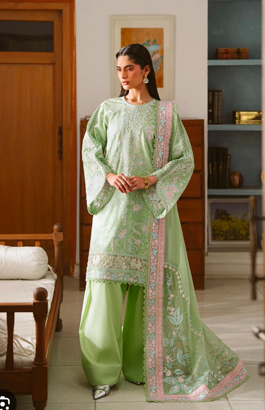 Ayzel by afrozeh digital printed lawn mint green ZWU-0107