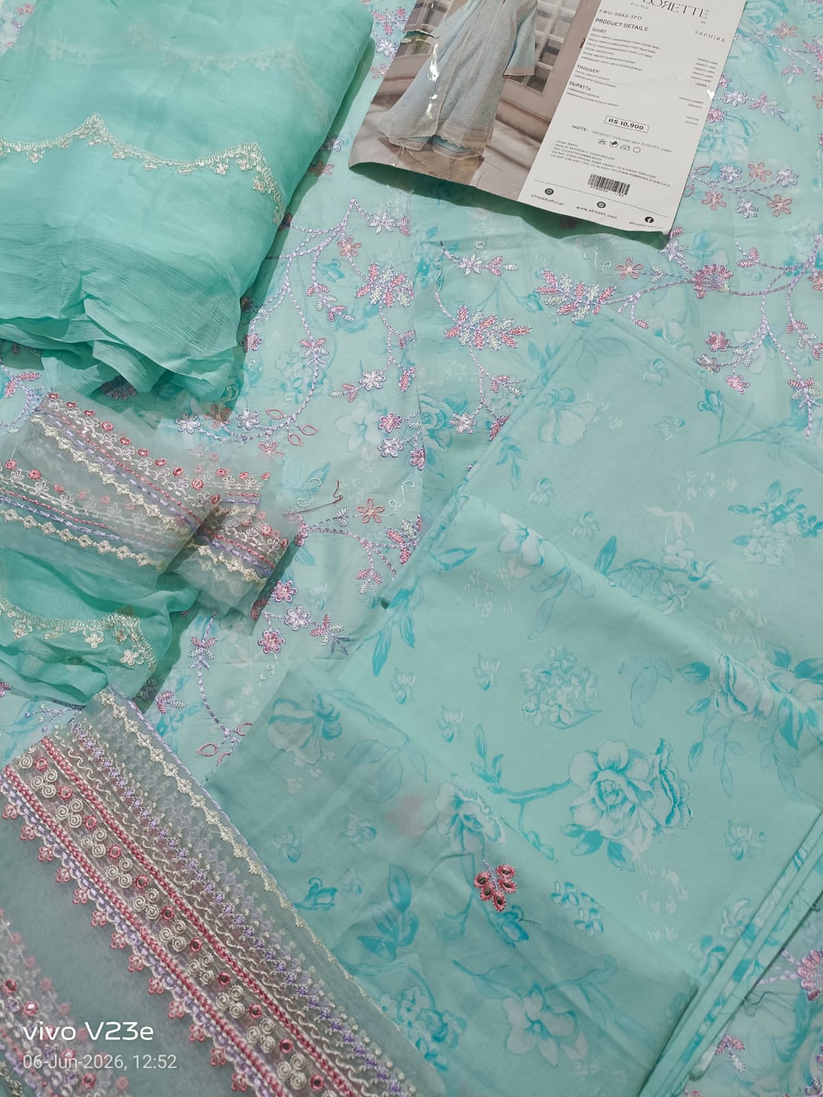 Ayzel by afrozeh printed emb lawn 3pc