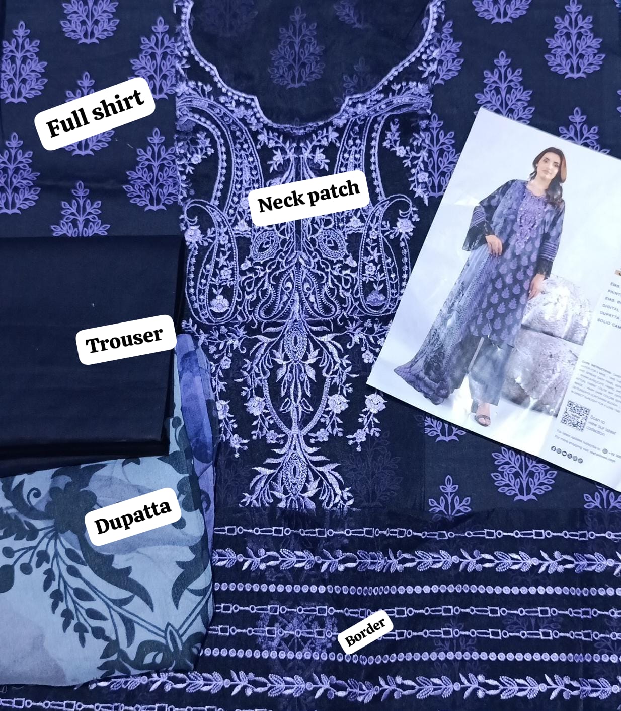 Nishat printed lawn 3pc with emb patch