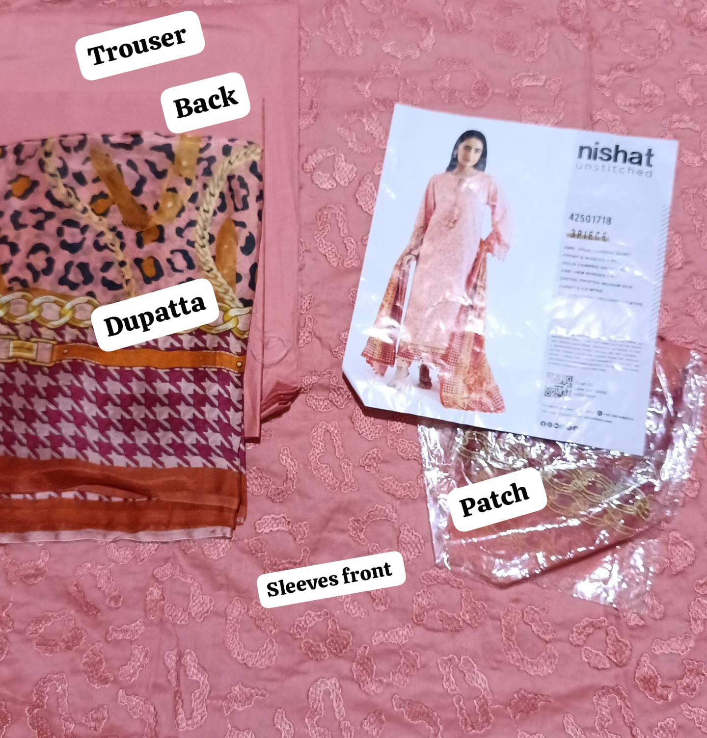 Nishat lawn emb 3pc with silk dupatta unstitched