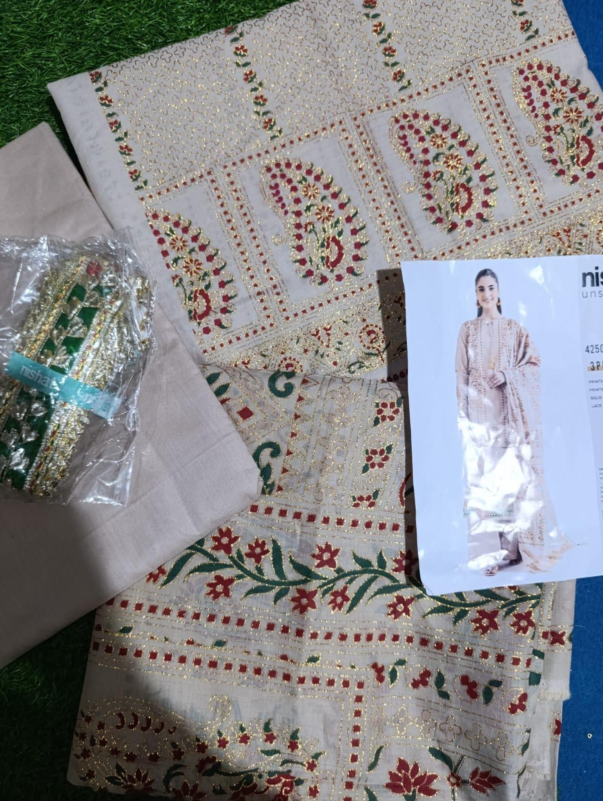 nishat lawn block printed shimer dress