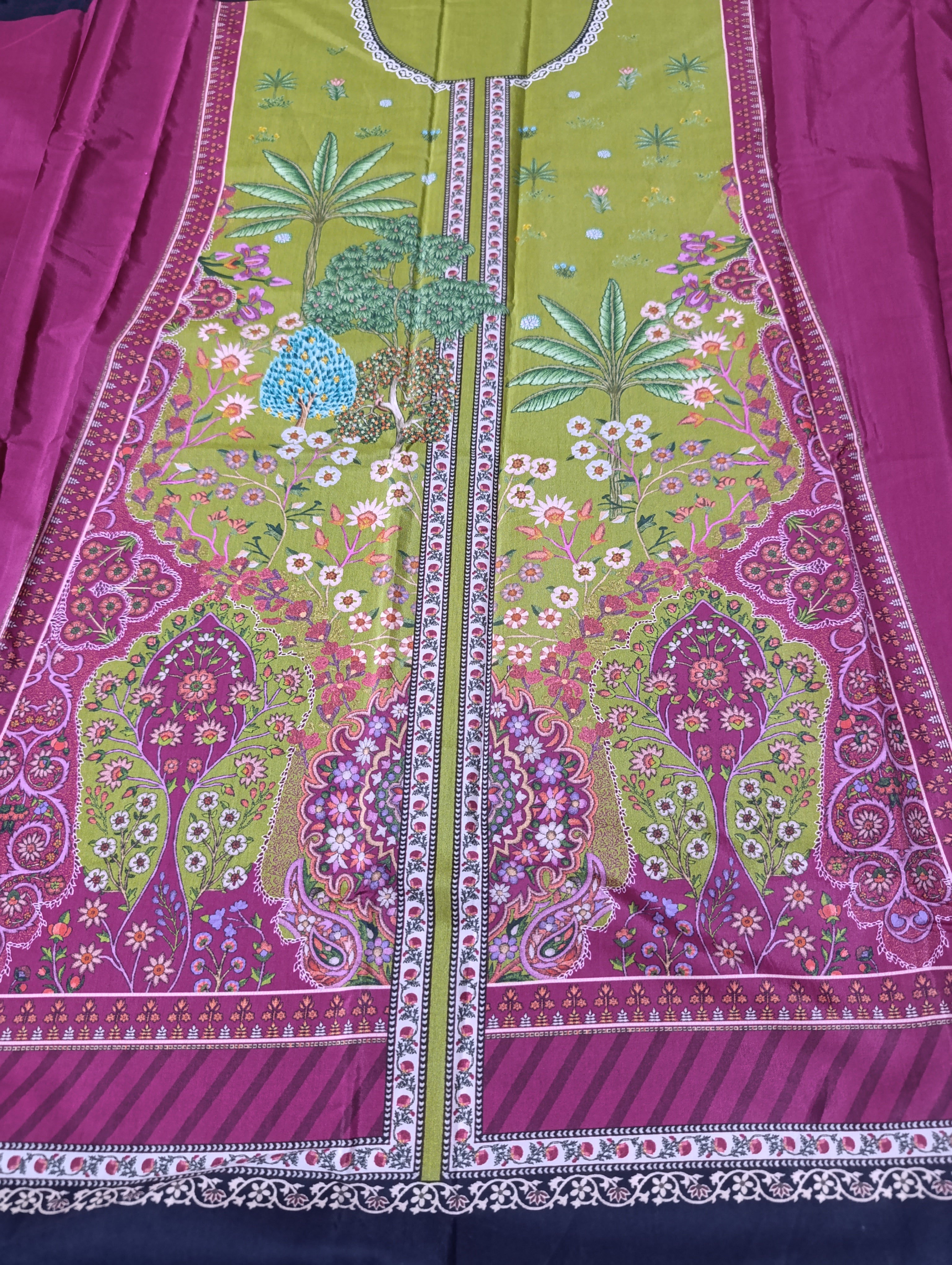 Ethnic  lawn silk printed short shirt unstitched