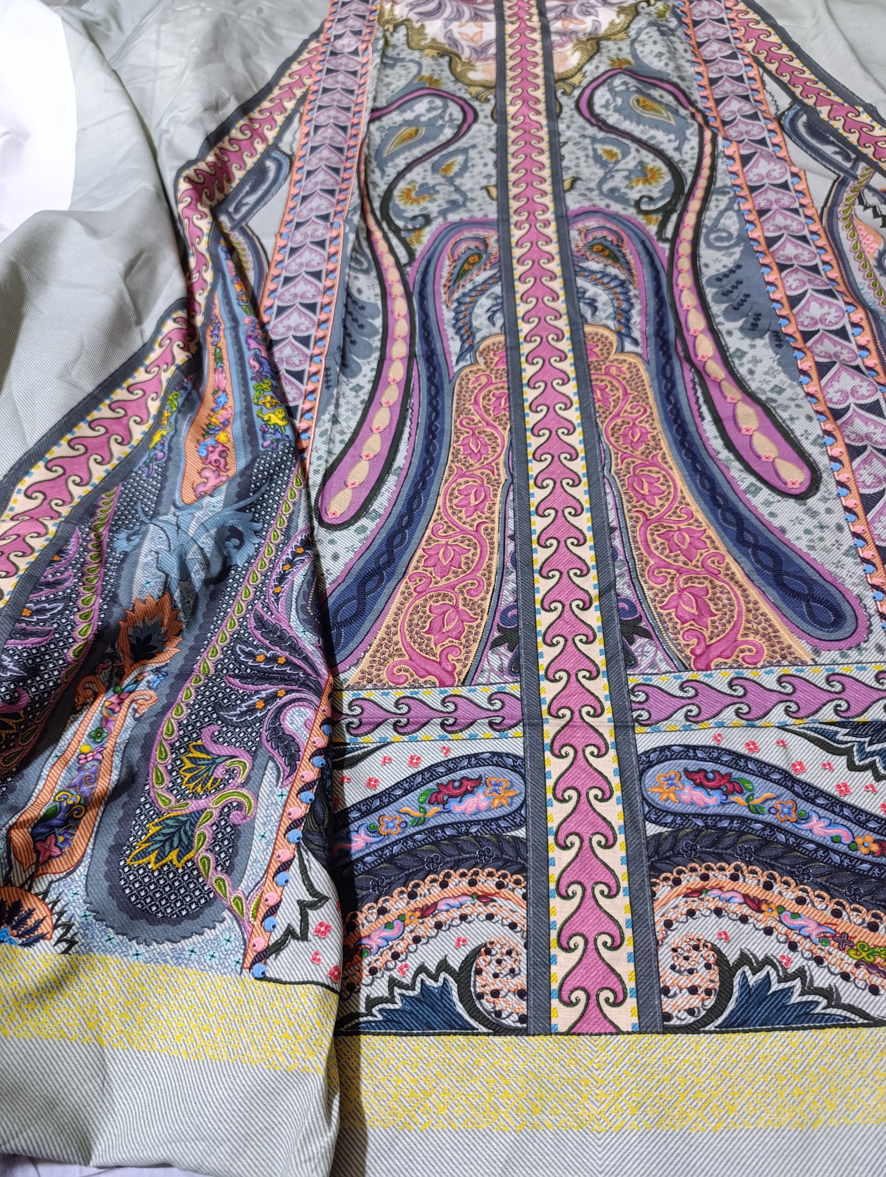 Ethnic lawn silk printed kaftan shirt unstitched