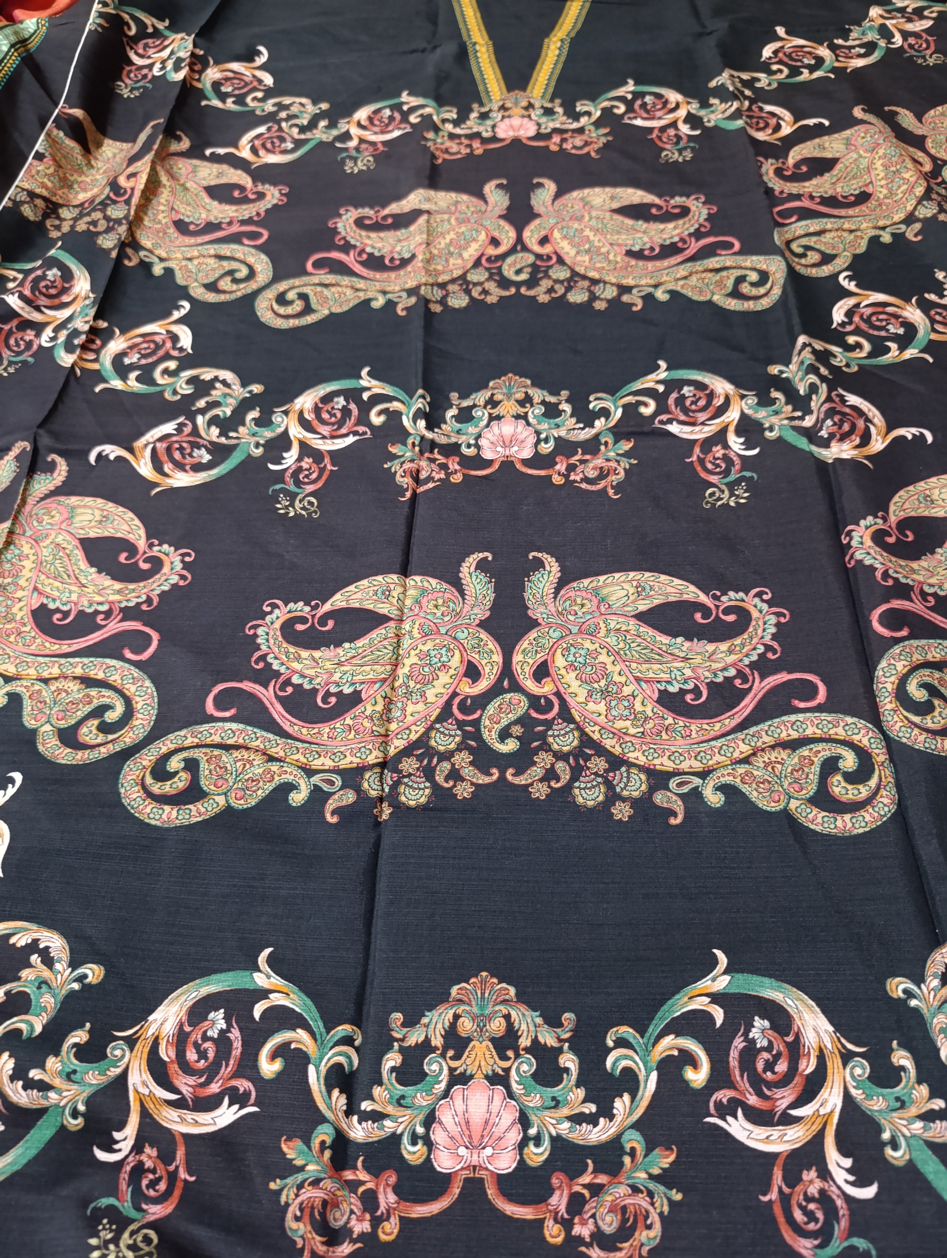 Ethnic lawn silk printed kaftan shirt unstitched