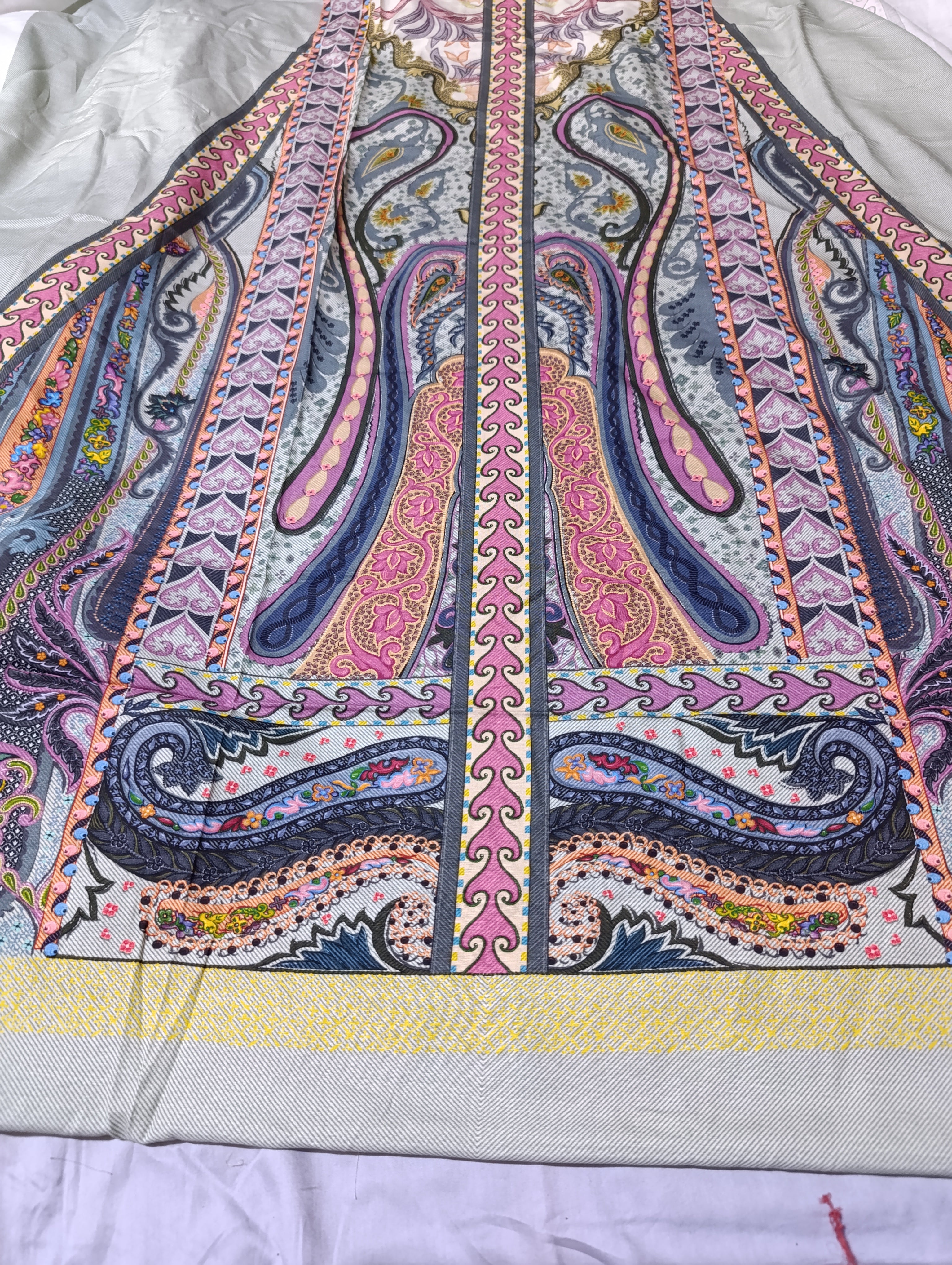 Ethnic lawn silk printed kaftan shirt unstitched