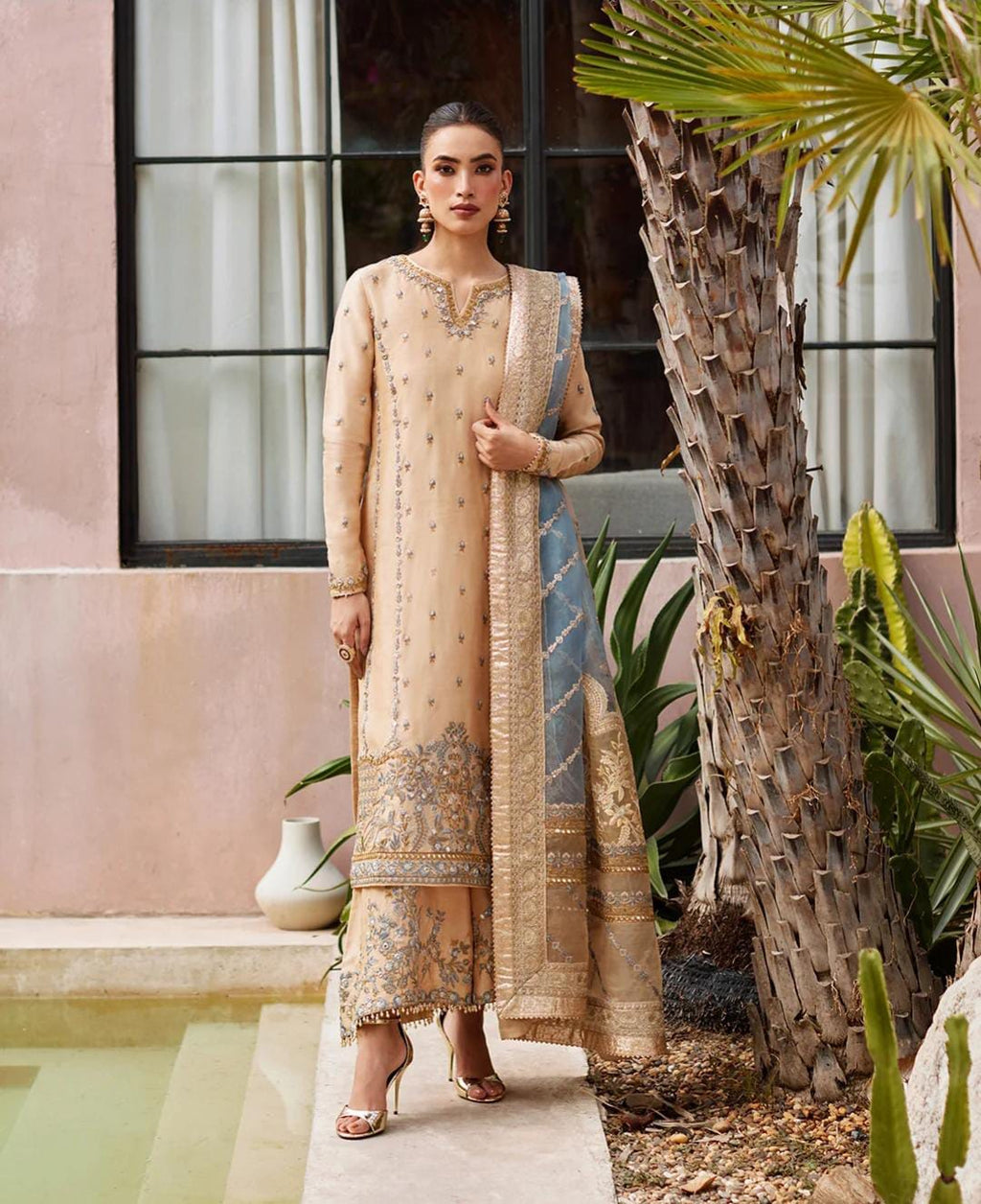 Faizasaqlain formal emb silk shirt
