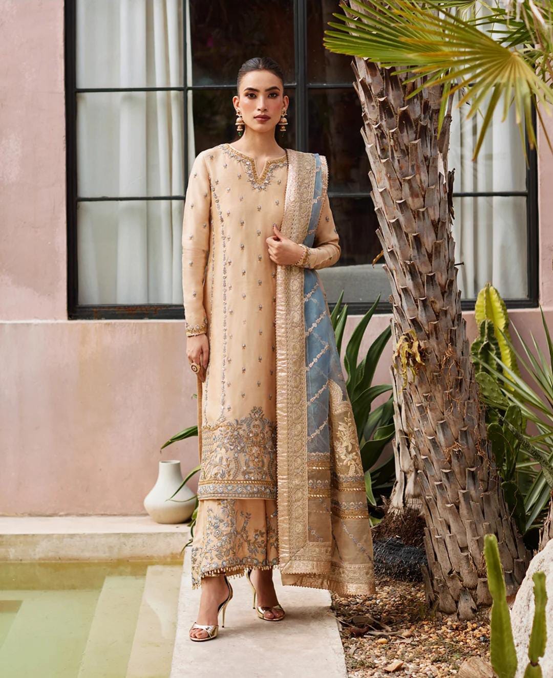 Faizasaqlain formal emb silk shirt