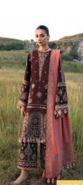 HussainRehar winter khaddar emb complete shirt with dupatta pallu and trouser patch