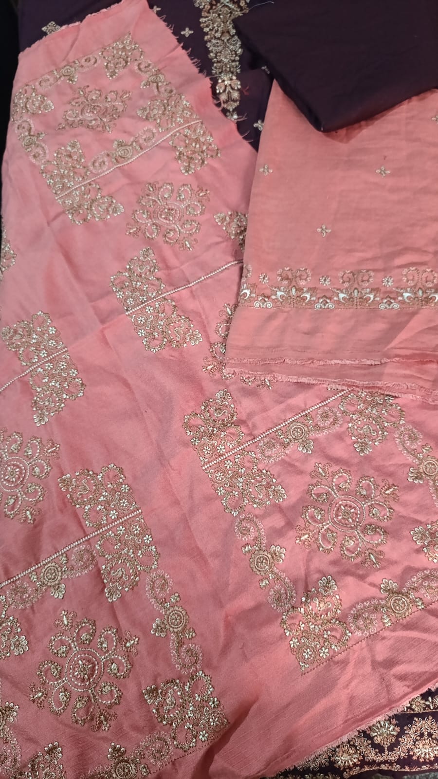 HussainRehar winter khaddar emb complete shirt with dupatta pallu and trouser patch