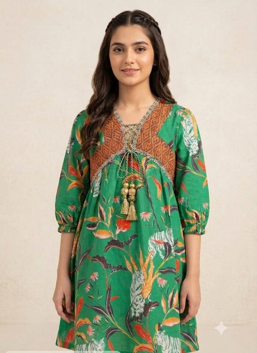 Ethnic khaddar emb frock xs
