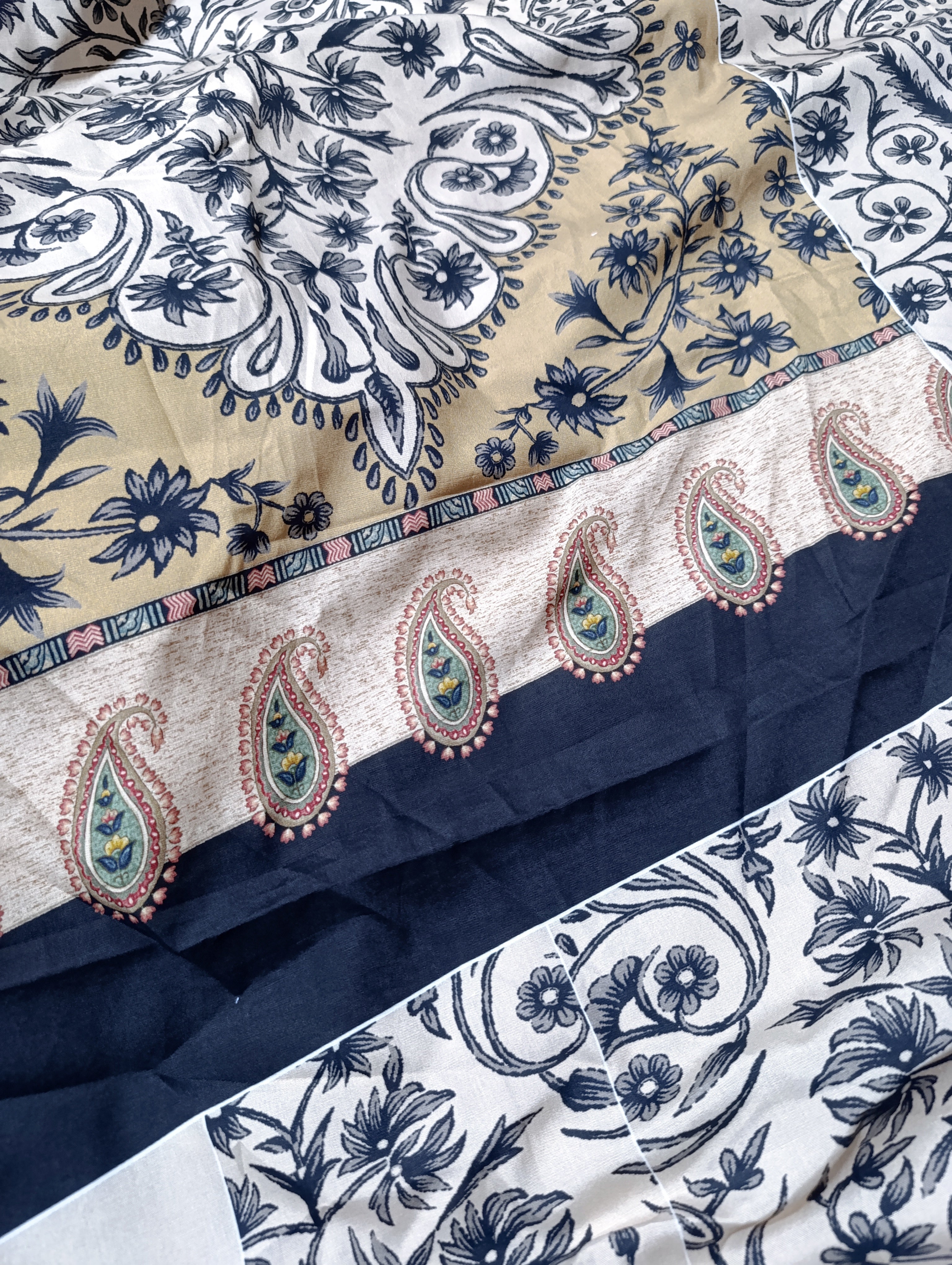 Ethnic linen silk printed kaftan shirt unstitched