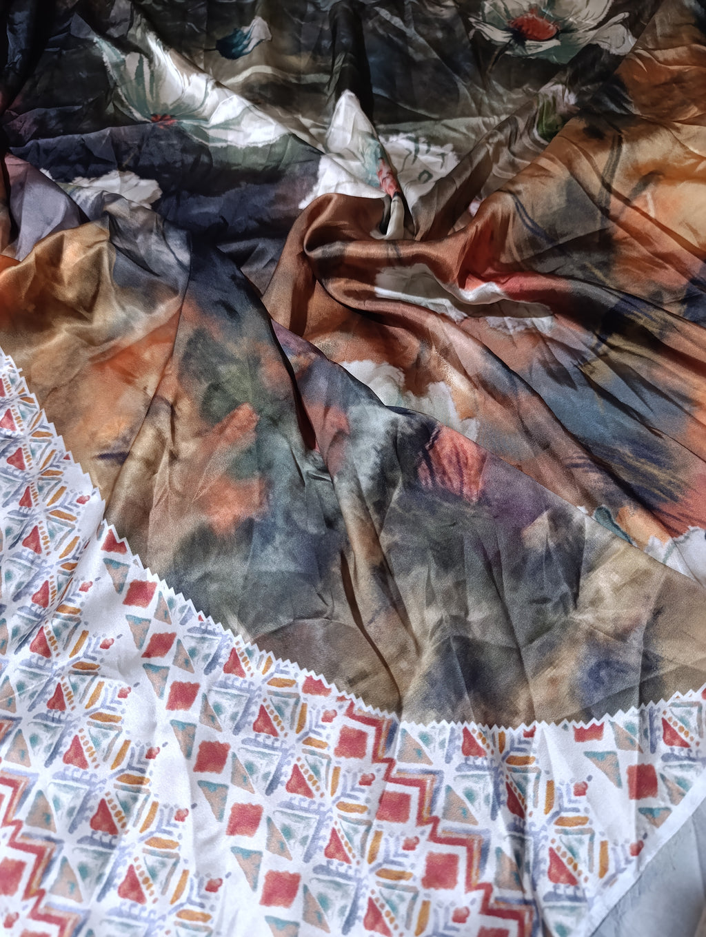 Ethnic  silk printed kaftan shirt unstitched