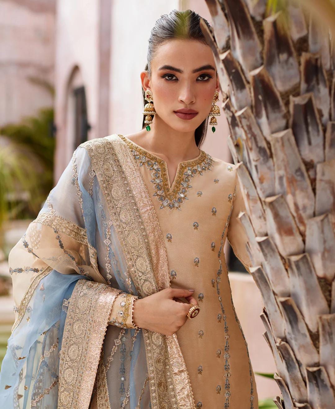 Faizasaqlain formal emb silk shirt