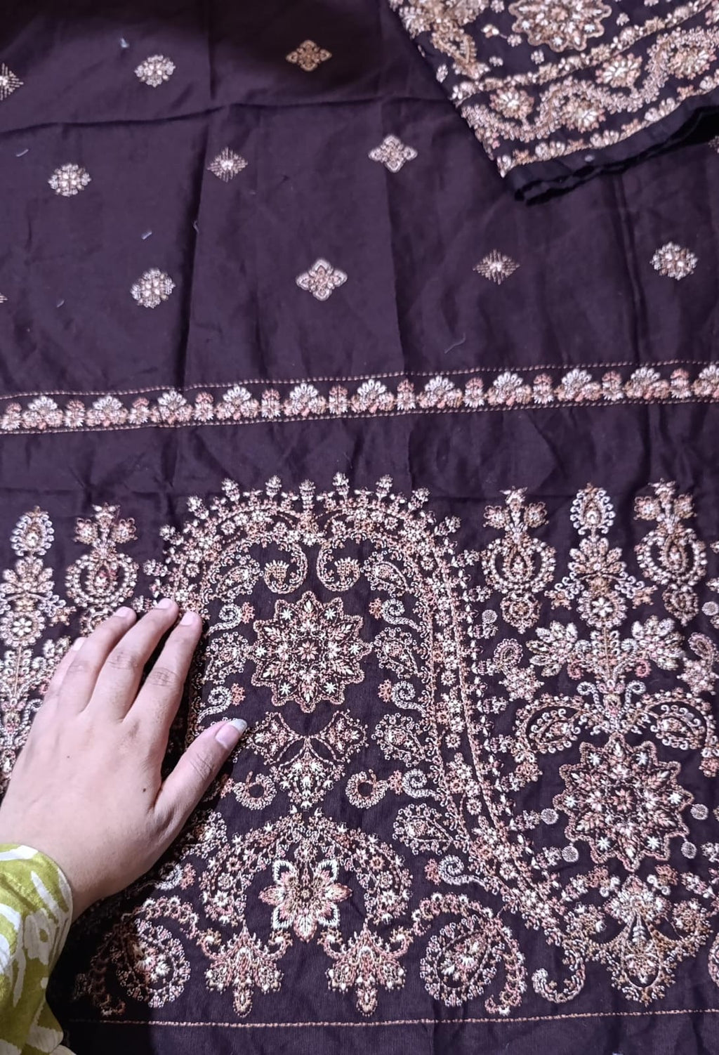 HussainRehar winter khaddar shirt with trouser original patch colour chocolate brown