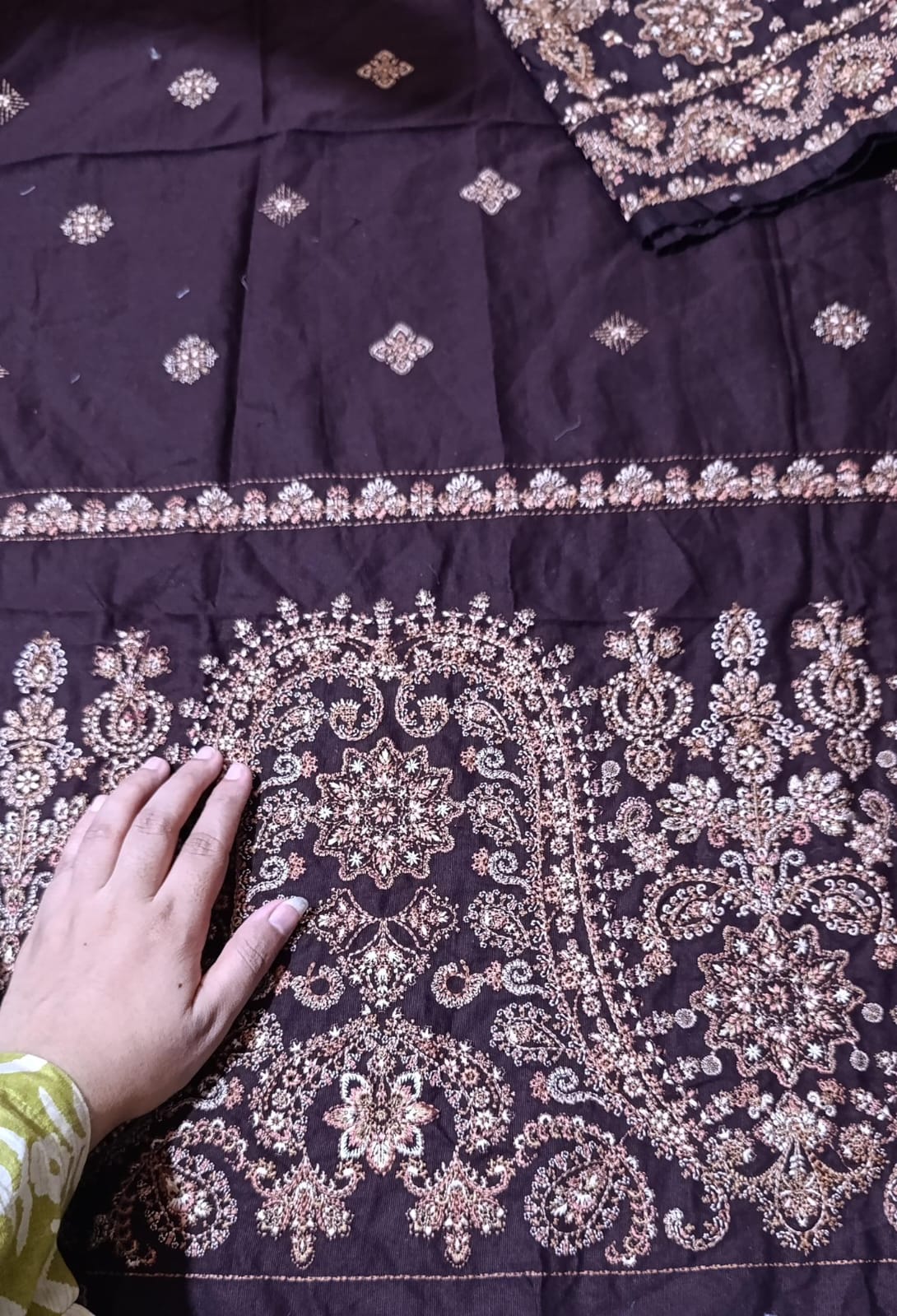HussainRehar winter khaddar shirt with trouser original patch colour chocolate brown