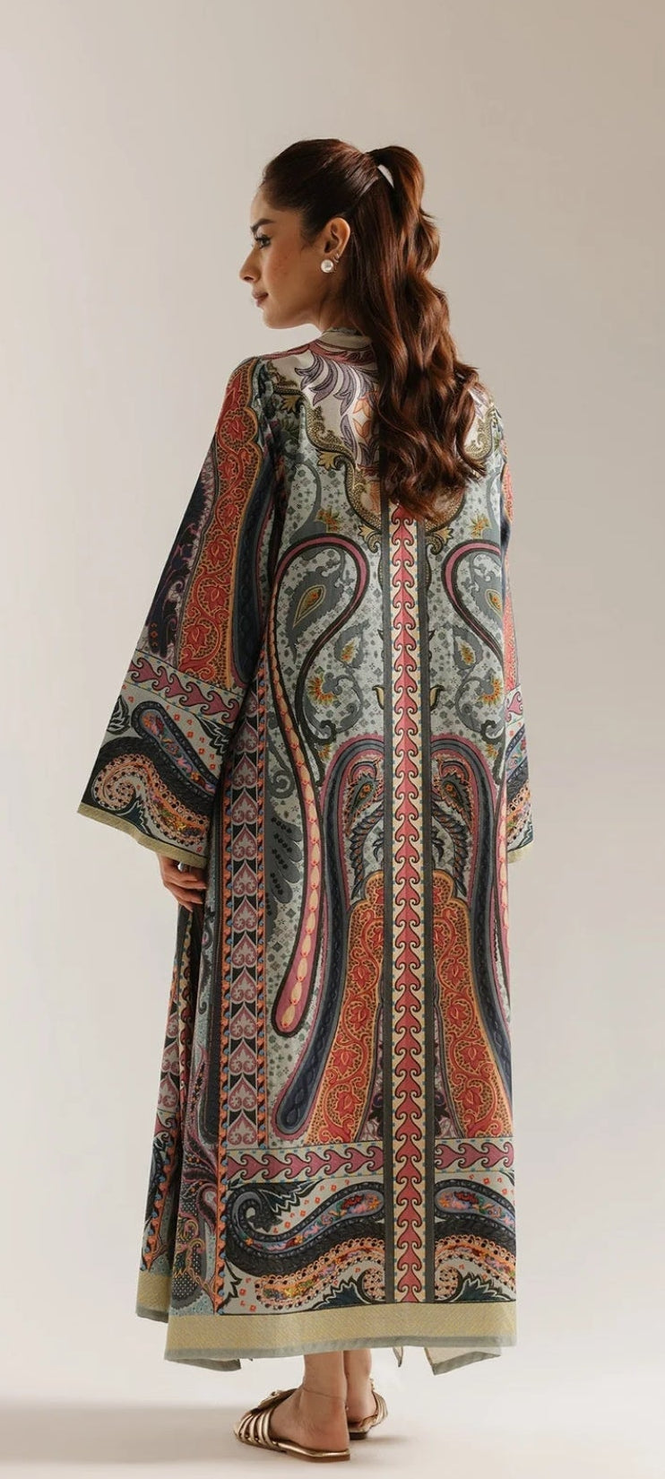 Ethnic lawn silk printed kaftan shirt unstitched