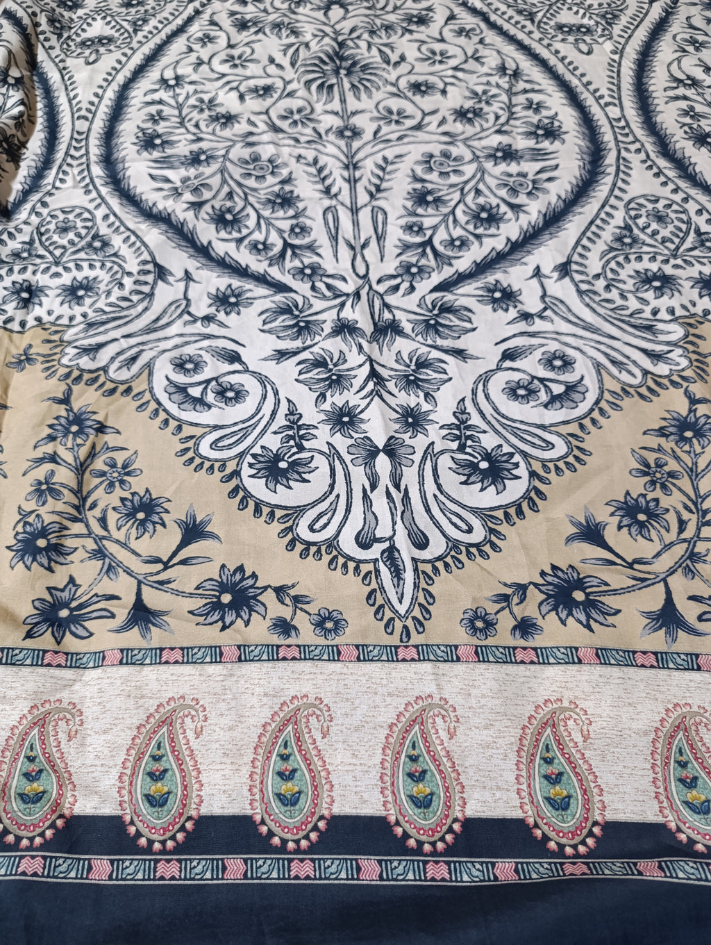 Ethnic linen silk printed kaftan shirt unstitched