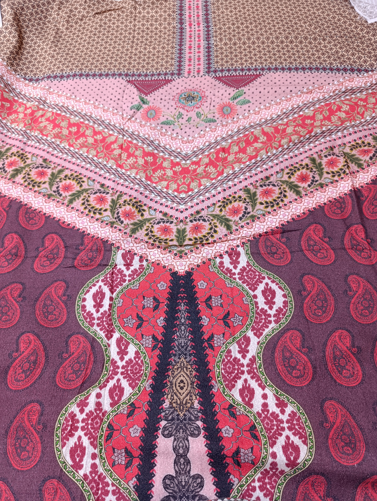Ethnic winter  karandi printed kaftan shirt unstitched